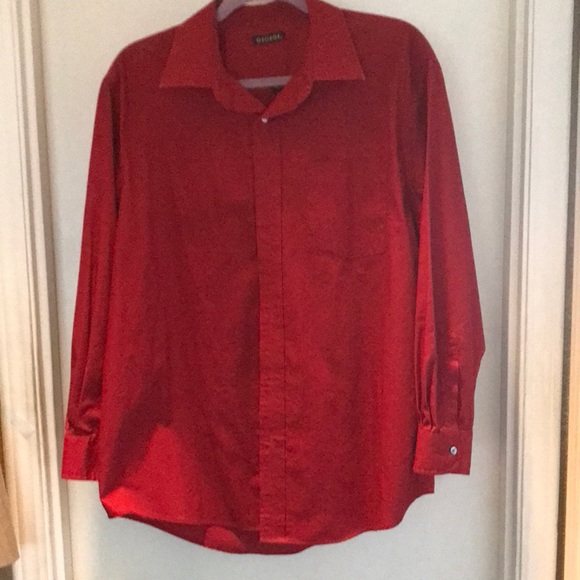 Red dress shirt. Poly and cotton